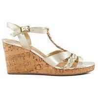 Dune Ladies KOALI Plait Strap Cork Wedge Sandals Size UK 5 Wedge Heel Casual Sandals Gold
