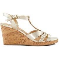 Dune Ladies KOALI Plait Strap Cork Wedge Sandals Size UK 8 Wedge Heel Casual Sandals Gold