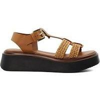 Dune Ladies Lyons Woven Wedge Sandals Size UK 8 Block Heel Casual Sandals Tan