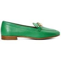 Dune Ladies Goldsmith Chain Trim Leather Loafers Size UK 3 Flat Heel Green