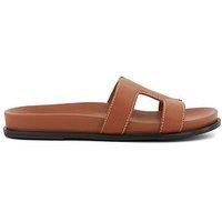 Dune Ladies LOUPA Wide Fit Comfort-Footbed Flat Leather Sandals Size UK 4 Flat Heel Casual Sandals Tan