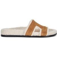 Dune Ladies LOUPA Topstitch-Detail Comfort-Footbed Slider Sandals Size UK 3 Flat Heel Suede Casual Sandals Tan