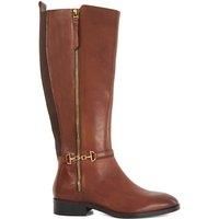 Dune London Ladies Taylyn Riding Boots with Signature Buckle Detail Size UK 6 Flat Heel Knee High Boots Tan