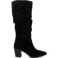 Dune Ladies Troubles Suede Knee High Western Boots Size UK 6 Block Heel Suede Calf Boots Black
