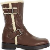 Dune Ladies PIXO Faux Shearling Lined Boots Size UK 8 Block Heel Biker Boots Brown