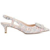 Dune London Centrepiece Boucle Brooch Detail Kitten Heel Sling-Back - Grey