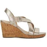 Dune London Kamies Leather Cross Strap Wedge Sandals - Gold