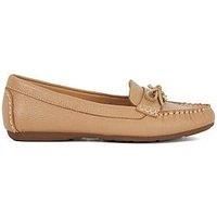 Dune Ladies GROVERS Wide Fit Leather Moccasins with Bow Detail Size UK 7 Flat Heel Loafers Camel