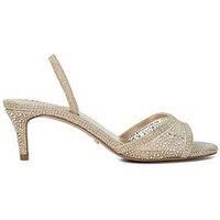 Dune Ladies Mariko Wide Fit Hot Fix Sandals with Back Strap Size UK 3 Stiletto Heel Heeled Sandals Gold
