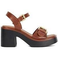 Dune Ladies Jupiter Leather Open Toe Platform Sandals Size UK 8 Block Heel Casual Sandals Tan