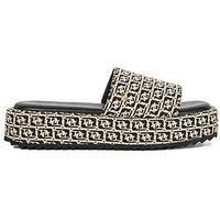 Dune Ladies Lanie Monogram Print Slip On Flatform Slider Size UK 4 Wedge Heel Casual Sandals Black White