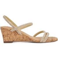 Dune Ladies Kalia Embellished Studded Strap Cork Wedge Sandals Size UK 3 Wedge Heel Wedges Gold