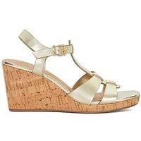 Dune Ladies KASTRO Leather Wide Fit Cork Wedge Size UK 7 Wedge Heel Wedges Gold