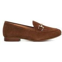 Dune Ladies GLAIR Wide Fit Almond Toe Buckle Detail Loafers Size UK 3 Flat Heel Suede Tan