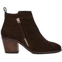 Dune London Ladies PAICING Block Heel Side Zip Boots Size UK 6 Stacked Heel Suede Ankle Boots Brown