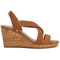 Dune Ladies KAMIES Wide Fit Cork Wedge Heel Shoes Size UK 4 Wedge Heel Wedges Tan