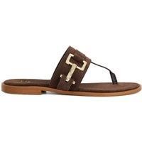 Dune Ladies LOTICA Toe Post Sandal with Metal Buckle Size UK 3 Flat Heel Suede Flat Sandals Brown