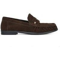 Dune London Ladies GRISELLA Leather Slip On Ruched Toe Loafers Size UK 4 Flat Heel Suede Brown