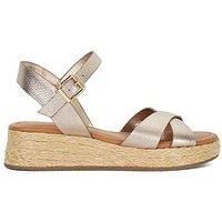 Dune Ladies Littleton Wide Fit Leather Raffia Flatform Sandals Size UK 3 Wedge Heel Ankle Strap Sandals Gold