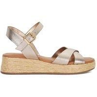Dune Ladies Littleton Wide Fit Leather Raffia Flatform Sandals Size UK 6 Wedge Heel Ankle Strap Sandals Gold