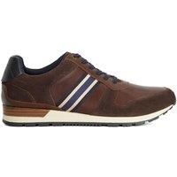 Dune London Mens TALAY Leather Trainers with Canvas Stripe Size UK 7 Brown