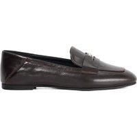 Dune London Ladies GLANCES Leather Crush Back Logo Penny Loafers Size UK 6 Flat Heel Brown