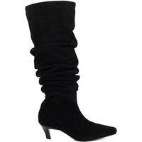 Dune Saunders Leather Women's Black Heeled Knee High Boots