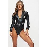 Ann Summers - Bodycon Leather PU Naughty Officer Costume for Women, Sexy Adult Halloween Costume, Policewoman Roleplay Outfit with Handcuffs