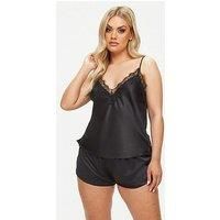 Ann Summers Cerise lace trim satin cami short set in black