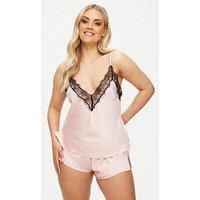 Ann Summers Cerise lace trim satin cami short set in blush-Pink