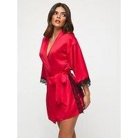 Ann Summers Cherryann Sustainable Silk Satin Robe for Women, Satin Robe, Lace Trim, Silk Dressing Gown for Women - Red
