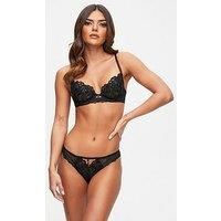 Ann Summers The Icon Lace Non Padded Bra for Women with Jewel Charm, Underwire, Unpadded, Plunge, Matching Underwear Set Black