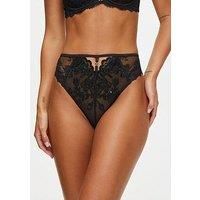 Ann Summers The Icon High Waist Brazilian Briefs for Women with Eyelash Lace Trim and Charm Detail, Brazilian Knickers, High Waisted Briefs, Lingerie Set Black