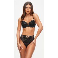 Ann Summers The Icon High Waist Brazilian Briefs for Women with Eyelash Lace Trim and Charm Detail, Brazilian Knickers, High Waisted Briefs, Lingerie Set Black