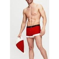 Ann Summers - Mr Claus Christmas Costume for Men, 2 Piece Velvet Christmas Set, Men/'s Santa Roleplay Outfit, Men/'s Brief & Santa Hat Set - Red