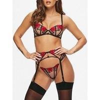 Ann Summers Caged Rose Non-Padded Balcony Bra Sheer Mesh, Embroidered Womens Underwear with Gold-Toned Detail, Stylish & Comfy Black Bra - Genuine Womens Lingerie