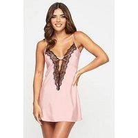 Ann Summers Cherryann Chemise, Night Dress for Women, Sustainable, Plunge Neckline, Nightie with Lace Trims & Criss Cross Back Detail - Blush Pink