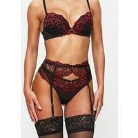 Ann Summers Sexy Lace Padded Plunge Bra Curve-Enhancing Womens Underwear with Padded Cups & Underwire, Removable Mini Pads for Smaller Sizes, Adjustable Straps Black/Red
