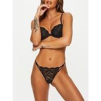 Ann Summers Sexy Lace String Thongs for Women with lace Trim and Charm Detail - Lace G String - Barely There String Underwear - Thong Lingerie Black