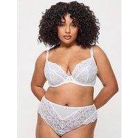 Ann Summers Sexy Lace Fuller Bust DD+ Non Padded Plunge Bra, DD-H Cup, Curve-Enhancing Womens Underwear with Underwire Support, Sheer Lace Cups & Power Mesh Wings White - Womens Lingerie