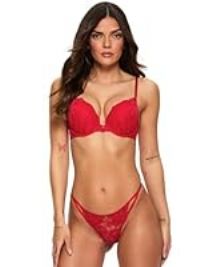 Ann Summers Sexy Lace Padded Boost Bra for Women with Plunge Neckline, Shape & Support - Every Day Bra Red