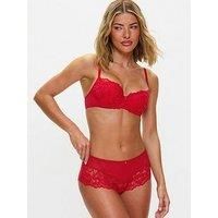 Ann Summers Sexy Lace Short Low-Rise Womens Underwear with Medium Coverage, Semi-Sheer Mesh Knicker, Floral Lace Edging & Centre Charm Red - Womens Lingerie