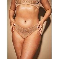 Ann Summers Sexy Lace Thong Low-Rise Womens Underwear with Mesh Back, Delicate Floral Lace & Centre Charm, Cotton Gusset Knicker – Stylish and Comfortable G String for Minimal Lines Light Beige