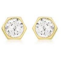 The Love Collection 9Ct Yellow Gold 5Mm Cz 6Mm X 5.5Mm Hexagonal Stud Earrings