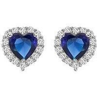 The Love Collection 9Ct White Gold Sapphire & Cubic Zirconia Halo Heart Stud Earrings