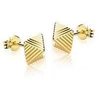 Carissima Gold Women/'s 9 ct Yellow Gold 6 mm Ribbed Diamond Cut Detail Pyramid Stud Earrings