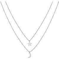 The Love Silver Collection Sterling Silver Moon And Star Diamond Cut Ball Chain Necklace