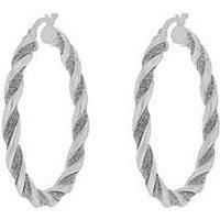 The Love Collection Sterling Silver Stardust Glitter Twist Creole Hoop Earrings