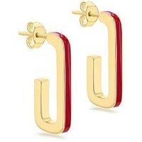 Tuscany Silver Women/'s Sterling Silver Yellow Gold Plated 2.5mm x 20mm Red Enamel J-Shape Stud Earrings