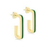 Tuscany Silver Women/'s Sterling Silver Yellow Gold Plated 2.5mm x 20mm Green Enamel J-Shape Stud Earrings